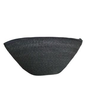 Magid woven Raffia Straw material black textured pouch or clutch Zippered Bag